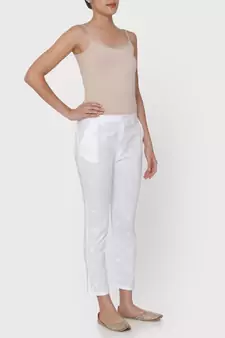 WHITE COLOUR COTTON CHIKANKARI pants