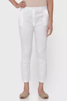 WHITE COLOUR COTTON CHIKANKARI pants