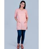 Peach linen short top with twin buttons on neck