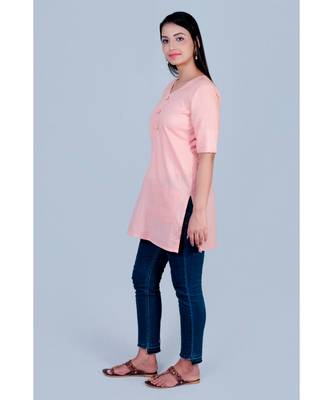 Peach linen short top with twin buttons on neck 3