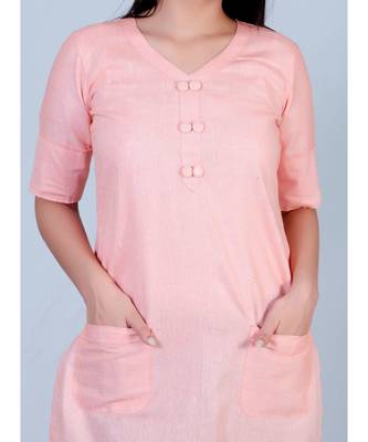 Peach linen short top with twin buttons on neck 5