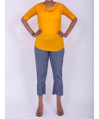 Mango yellow cowl neck rayon short top 1