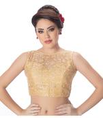 Dull Gold High Neck Dupion Silk Full Net Padded Princess Cut Sleeveless Readymade Saree Blouse