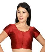 Maroon Raw Silk Princess Cut Plain Padded Readymade Saree Blouse