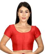 Red Raw Silk Princess Cut Plain Padded Readymade Saree Blouse