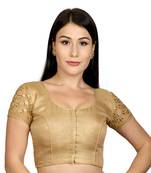 Jacquard Silk Embroidery Gold Net Short Sleeves Padded Princess Cut Readymade Saree Blouse
