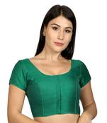 Green Banglori Silk Princess Cut Padded Short Sleeves Readymade Saree Blouse
