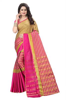 Pink Weaving Embroidered Cotton Saree With Blouse 1