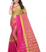 Pink Weaving Embroidered Cotton Saree With Blouse