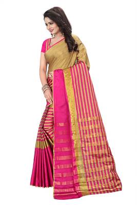 Pink Weaving Embroidered Cotton Saree With Blouse 2