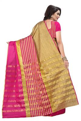 Pink Weaving Embroidered Cotton Saree With Blouse 3