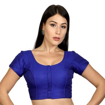 blue Banglori Silk Princess Cut Padded Short Sleeves Readymade Saree Blouse 1