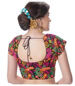 Cotton Kutchi Hand Embroidered Mirror Work Black Princess Cut Padded Short Sleeves Readymade Saree Blouse