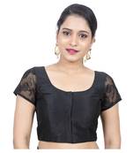 Black Tussar Silk Short Net Sleeves Princess Cut Padded Readymade Saree Blouse