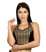 Black Banglori Silk Halter Neck Embroidery Sleeveless Princess Cut Backless Readymade Saree Bikini Blouse