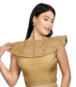 Gold Tussar Silk High Neck Sleeveless Princess Cut Padded Readymade Saree Blouse