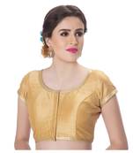 Dupion Silk Gold Princess Cut Padded Short Sleeves Golden Lace Border Readymade Saree Blouse