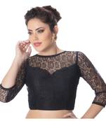 Net Butter Crepe Black Princess Cut Padded 3/4Th Sleeves Readymade Saree Blouse