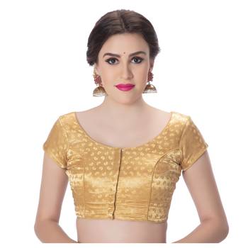 Golden Desginer Brocade Padded Princess Cut Short Sleevels Readymade Saree Blouse 1