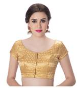 Golden Desginer Brocade Padded Princess Cut Short Sleevels Readymade Saree Blouse