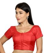 Red Banglori Silk Plain Short Sleeves Princess Cut Padded Readymade Saree Blouse