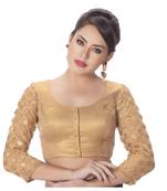 Brocade 3/4th Net Embroidery Sleeves  Padded Readymade Saree Blouse