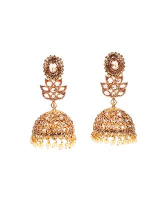 Gold Plated Stone Embellished Designer Jhumkas 2