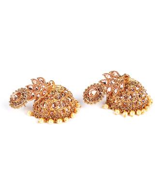 Gold Plated Stone Embellished Designer Jhumkas 3