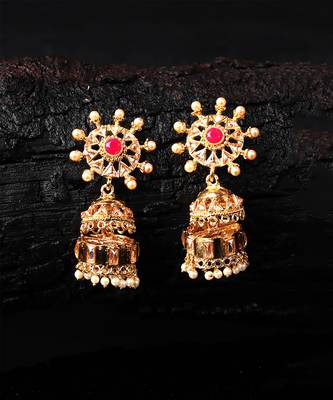 Ruby Stone Gold Plated Jhumkas 3