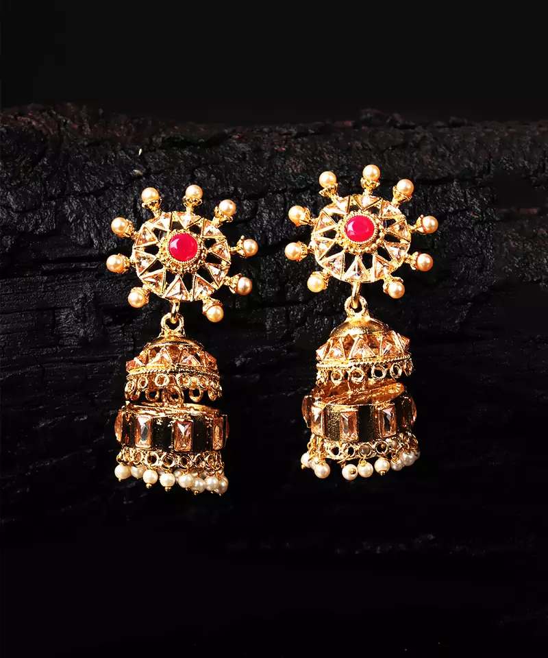 Ruby Stone Gold Plated Jhumkas