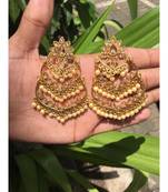 Gold Toned Kundan Studded Floral Drop Chandelier Earrings