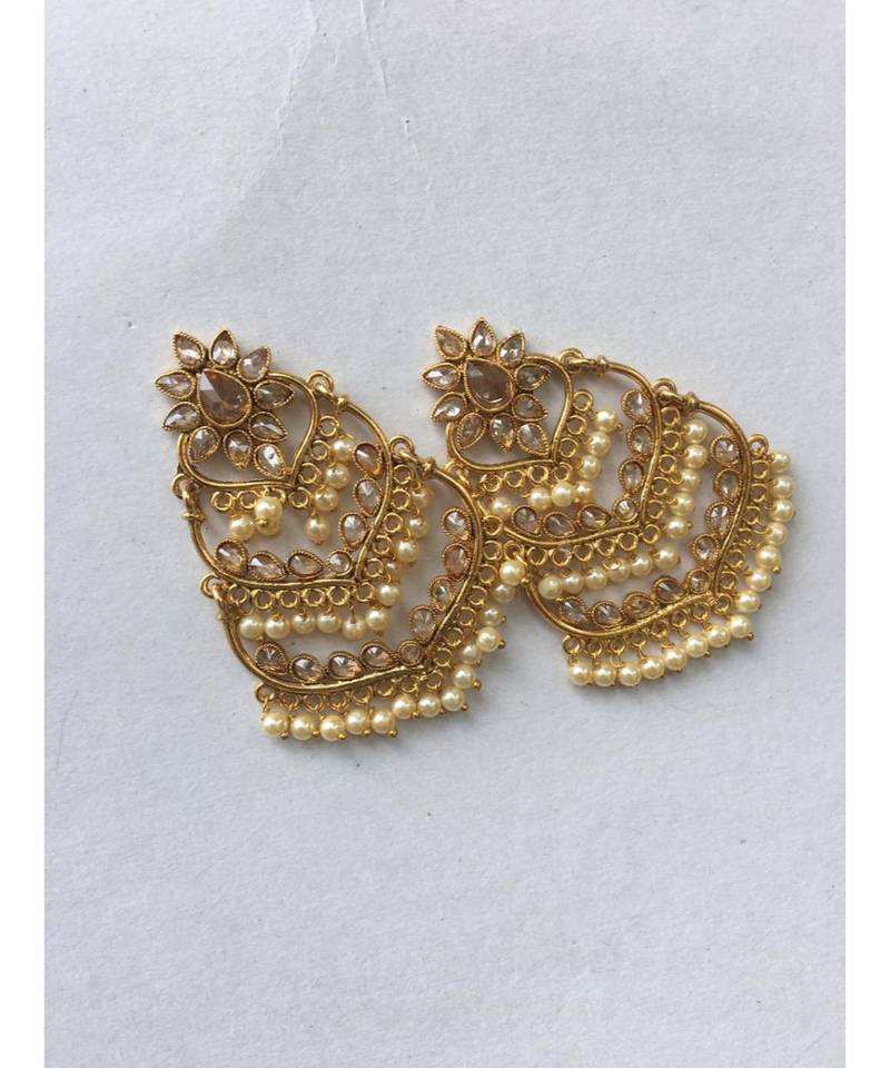 Gold Toned Kundan Studded Floral Drop Chandelier Earrings