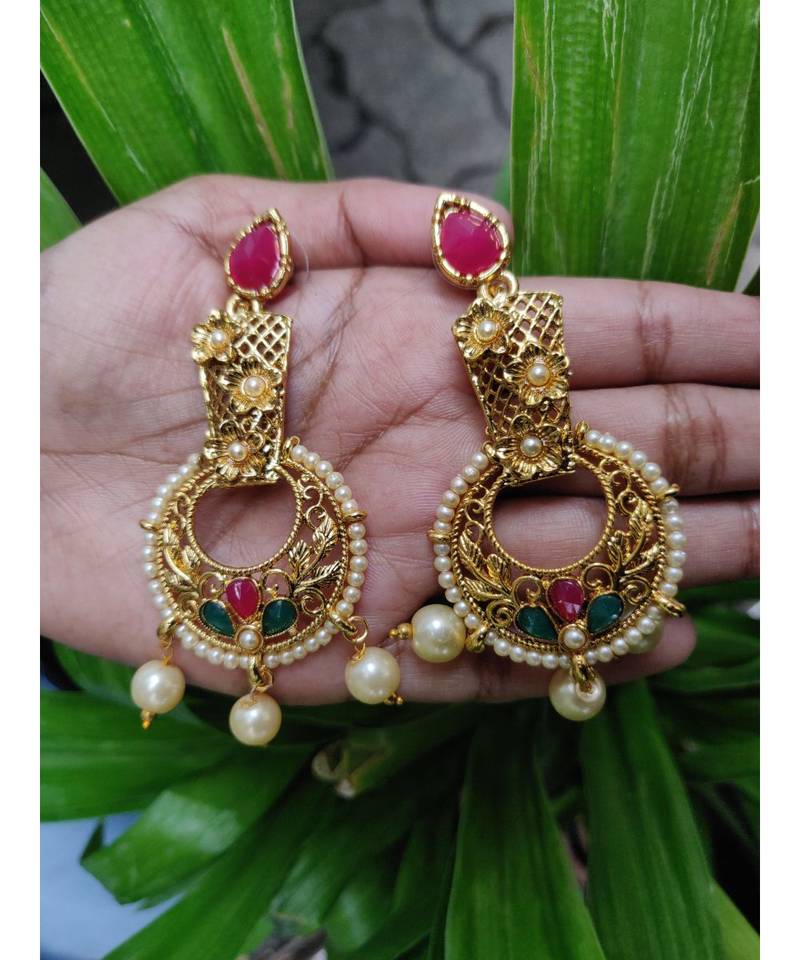 Multicolor Stone Pearl Earrings