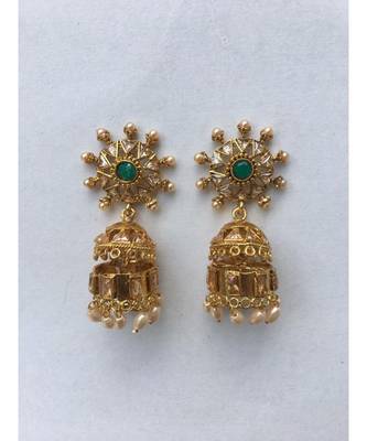 Green Stone Studded Designer Jhumkas 3