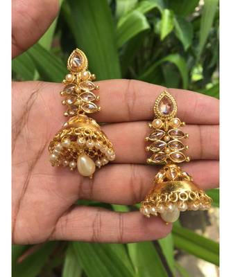 Gold Plated Stone Studded Designer Jhumkas 1