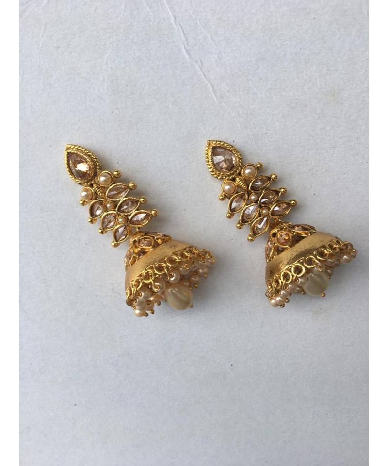 Gold Plated Stone Studded Designer Jhumkas