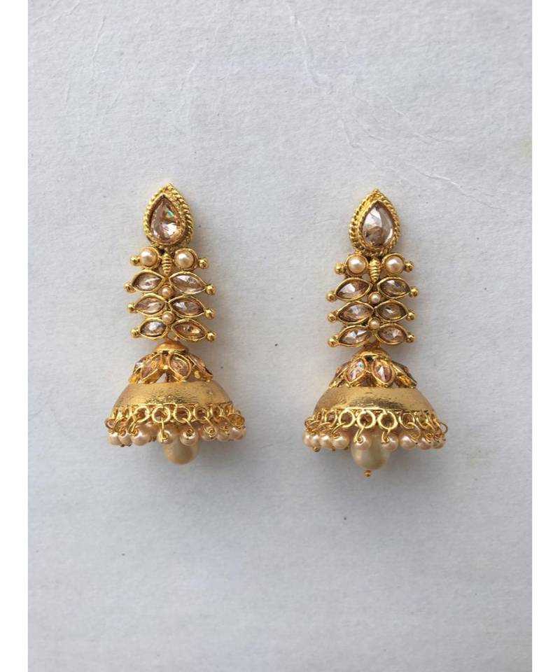 Gold Plated Stone Studded Designer Jhumkas