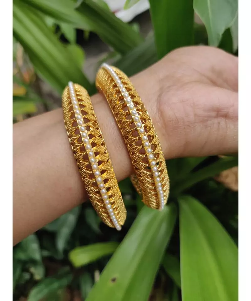 Gold Plated Pearl Bangles Set Of 2