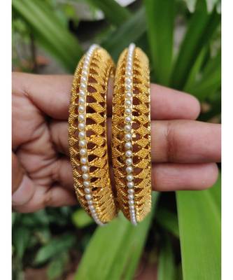 Gold Plated Pearl Bangles Set Of 2 3