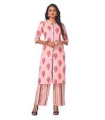 Women's Pink Printed Cotton Kurta-Palazzo Set