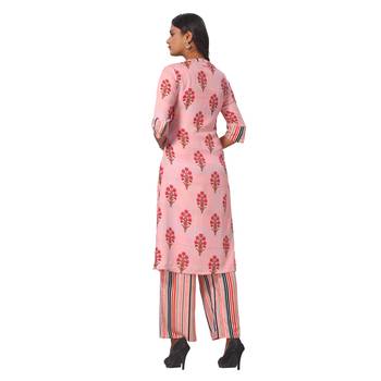 Women's Pink Printed Cotton Kurta-Palazzo Set 2