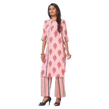 Women's Pink Printed Cotton Kurta-Palazzo Set 3
