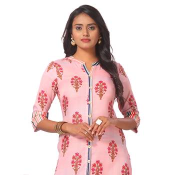 Women's Pink Printed Cotton Kurta-Palazzo Set 4