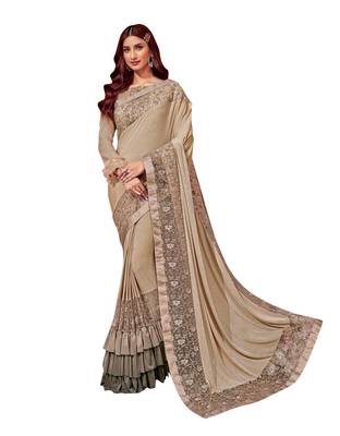 Chiku Embroidered Lycra Ruffle Saree With Blouse 1