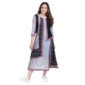 Grey printed chanderi ethnic-kurtis 1