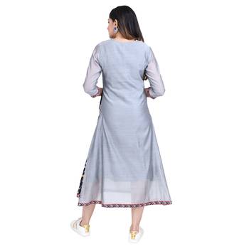 Grey printed chanderi ethnic-kurtis 2