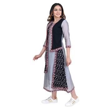 Grey printed chanderi ethnic-kurtis 3
