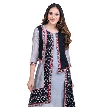 Grey printed chanderi ethnic-kurtis 4