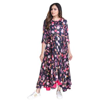 Multicolor printed satin ethnic-kurtis 1
