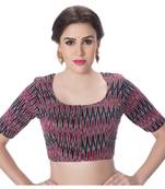 Black & Maroon Ikat Cotton Princess Cut Padded Elbow Sleeves Readymade Saree Blouse